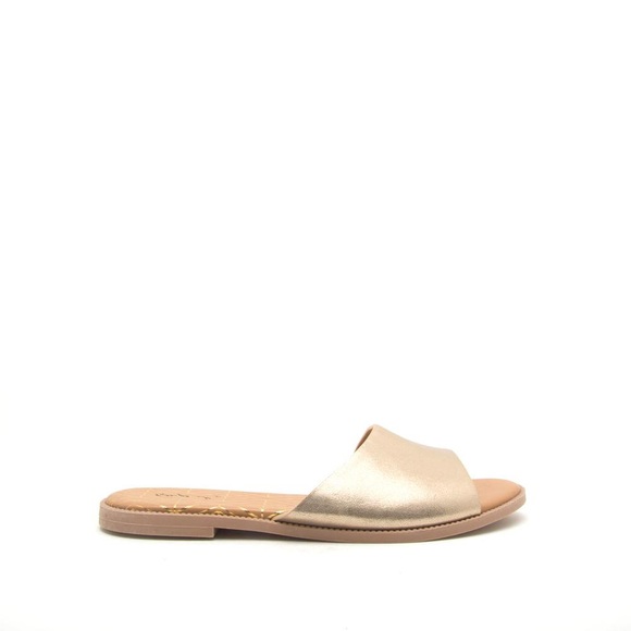 Gold Metallic Slide Sandals Flat Slip On Summer Casual Shoes - Picture 7 of 9